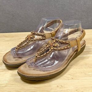 PATRIZIA by Spring Step “Aveline” Tan Beaded Boho T Strap Women Size 9 Sandals